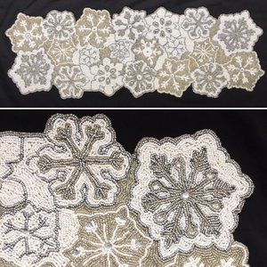 Secret Celebrity Silver Snowflake Beaded Table Runner Centerpiece Christmas 36"